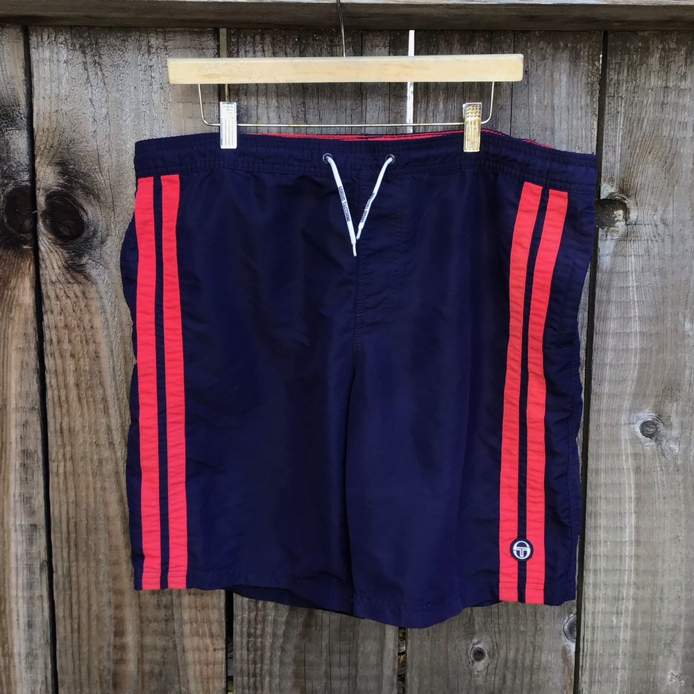 Sergio Tacchini navy blue red swim shorts trunks mens Size 38